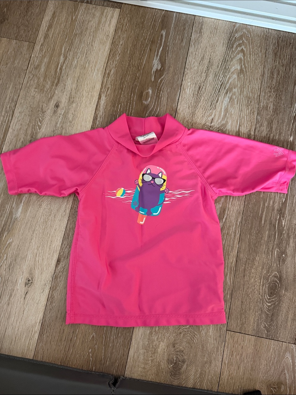 Skin Kids Hot Pink Rash Guard One-Piece with Aqua Patterned Skirt - Picture 3 of 4